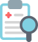 Medical document with magnifying glass icon.