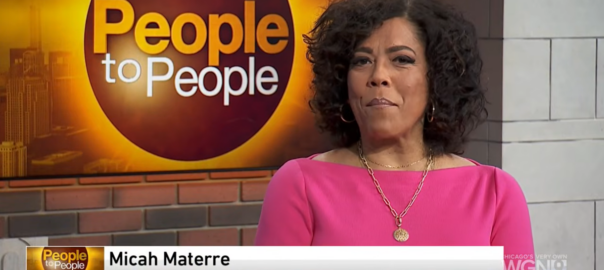 Woman on People to People TV set