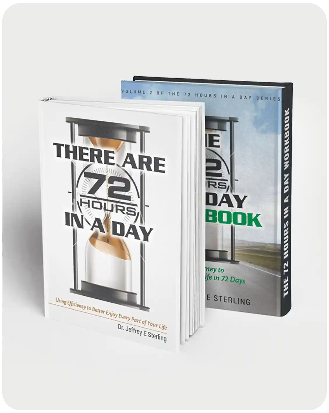 Two books showing hourglass and 72 hours title